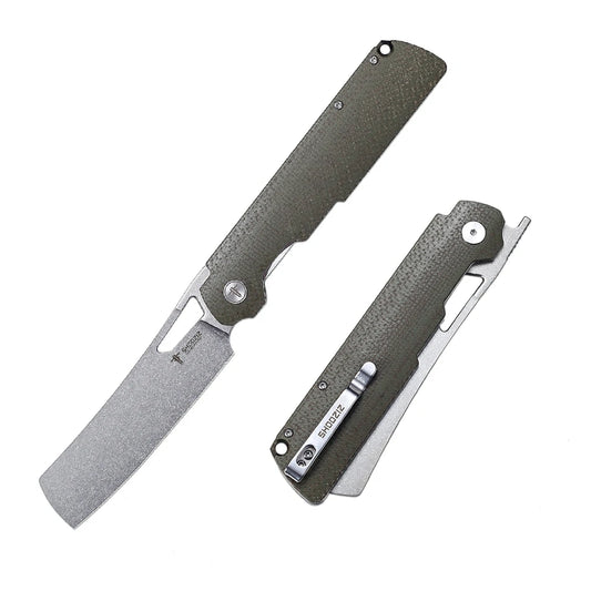 SHOOZIZ™ XUN119A-JGMSt,Liner Lock,3.98"D2 Steel Stonewash Blade,Green Micarta Handle
