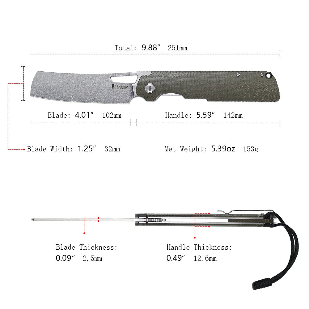 SHOOZIZ™ XUN119A-JGMSt,Liner Lock,3.98"D2 Steel Stonewash Blade,Green Micarta Handle