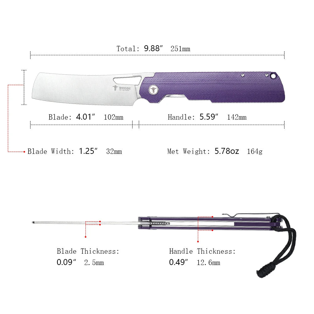 SHOOZIZ™ XUN119A-PGS,Liner Lock,3.98"D2 Steel Satin Blade,purple G10 Handle