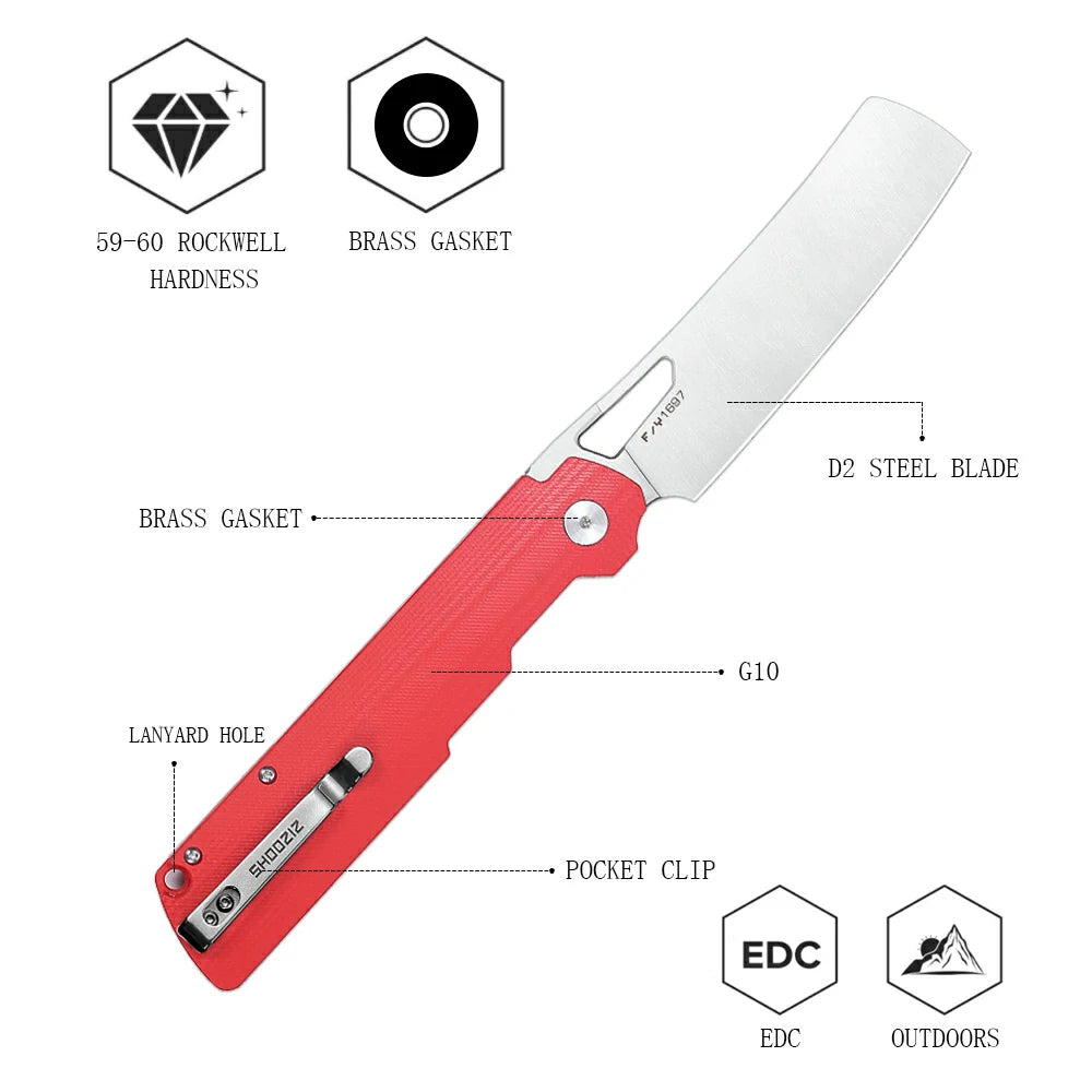 SHOOZIZ™ XUN119A-RGS,Liner Lock,3.98"D2 Steel Satin Blade,Red G10 Handle