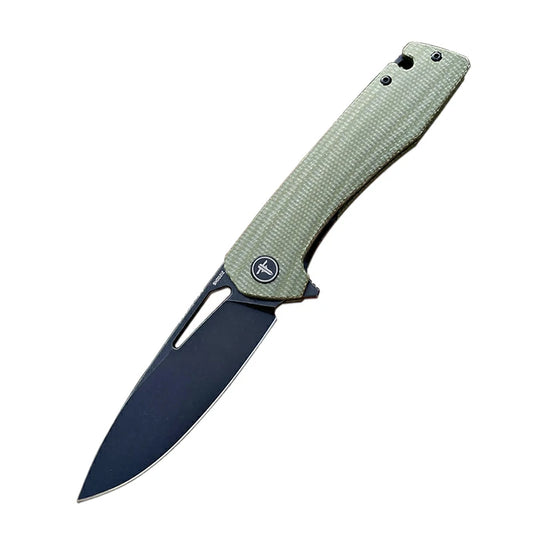 SHOOZIZ™ XUN120-GMB,Liner Lock,3.55"D2 Steel Black PVD Blade,Green Micarta Handle