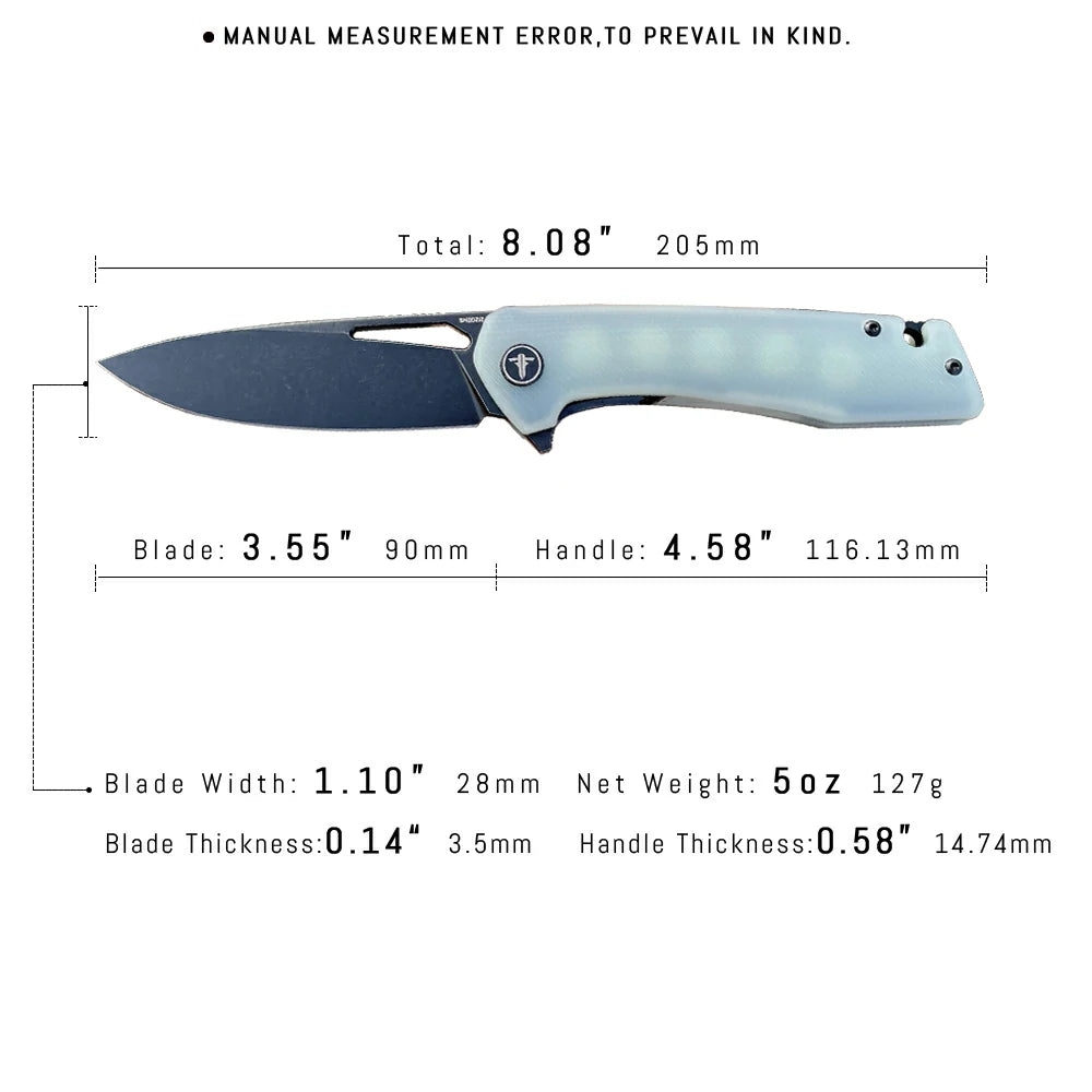 SHOOZIZ™ XUN120-JGB,Liner Lock,3.55"D2 Steel Black PVD Blade,Jade G10 Handle