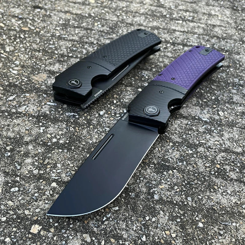 SHOOZIZ™ XUN122-PGB,Liner Lock,3.90"14C28N Steel Black PVD Blade,purple G10 Handle
