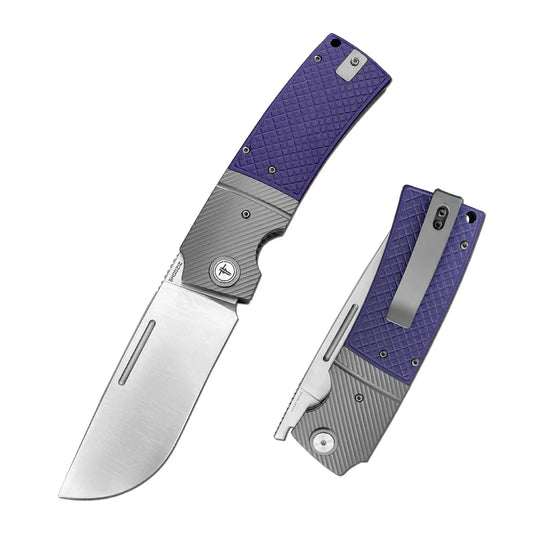 SHOOZIZ™ XUN122-PGS,Liner Lock,3.90"14C28N Steel Satin Blade,purple G10 Handle