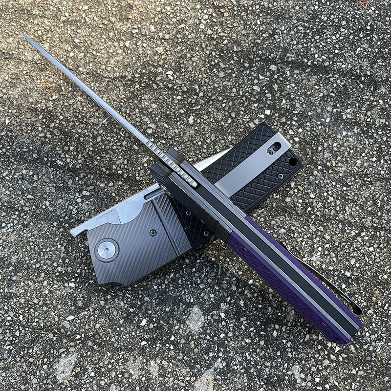 SHOOZIZ™ XUN122-PGS,Liner Lock,3.90"14C28N Steel Satin Blade,purple G10 Handle