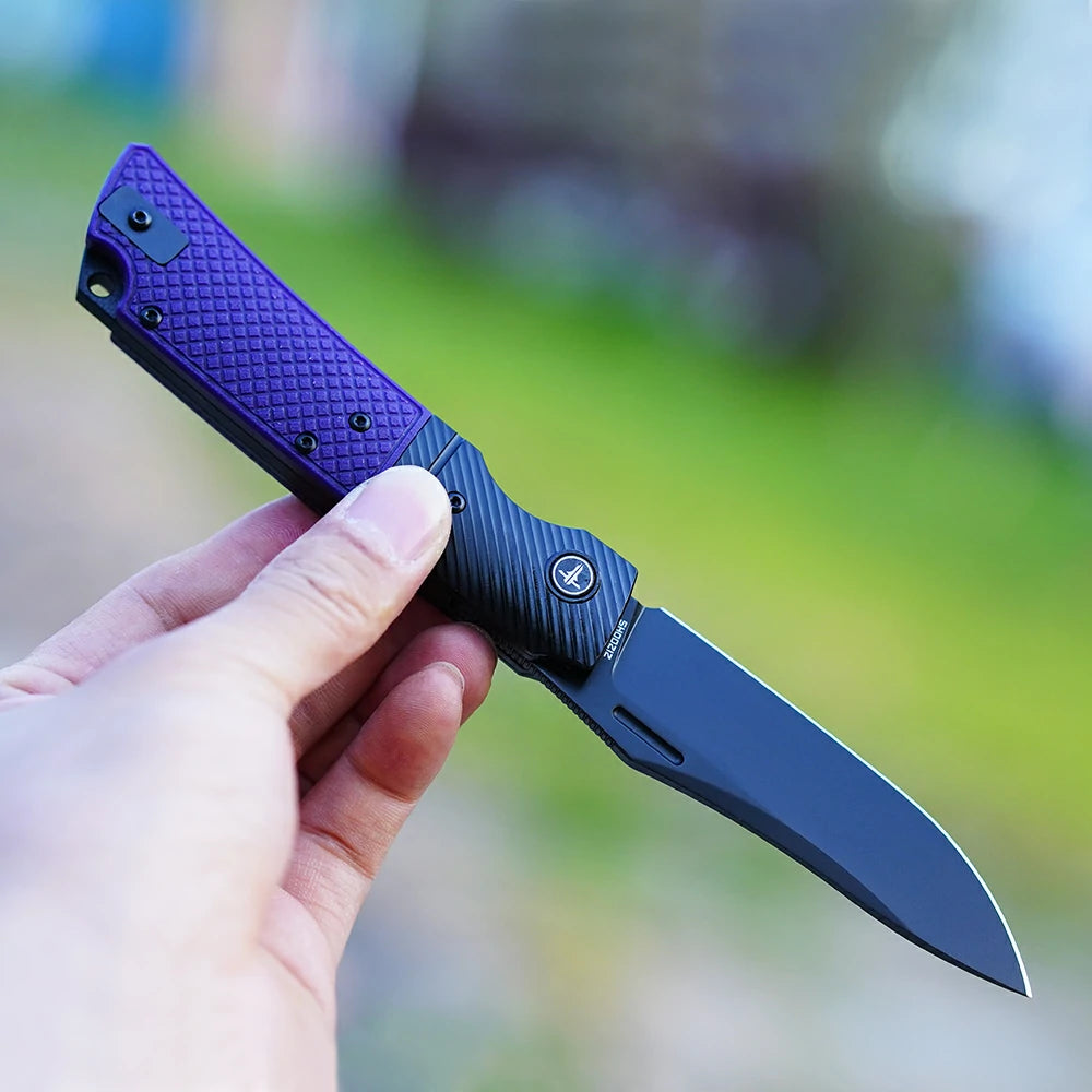 SHOOZIZ™ XUN123-PGB,Liner Lock,3.46"14C28N Steel PVD Blade,Steel Bolster & G10 Handle