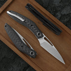 SHOOZIZ Garsia-CB carbon fiber handle folding knife, black PVD M390 blade, grey-black clip, liner lock, EDC