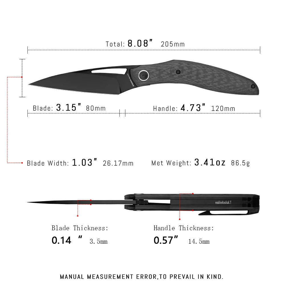 SHOOZIZ Garsia-CB tactical pocket knife, black PVD M390 blade, carbon fiber handle, clip, 8.08 inch overall, premium EDC