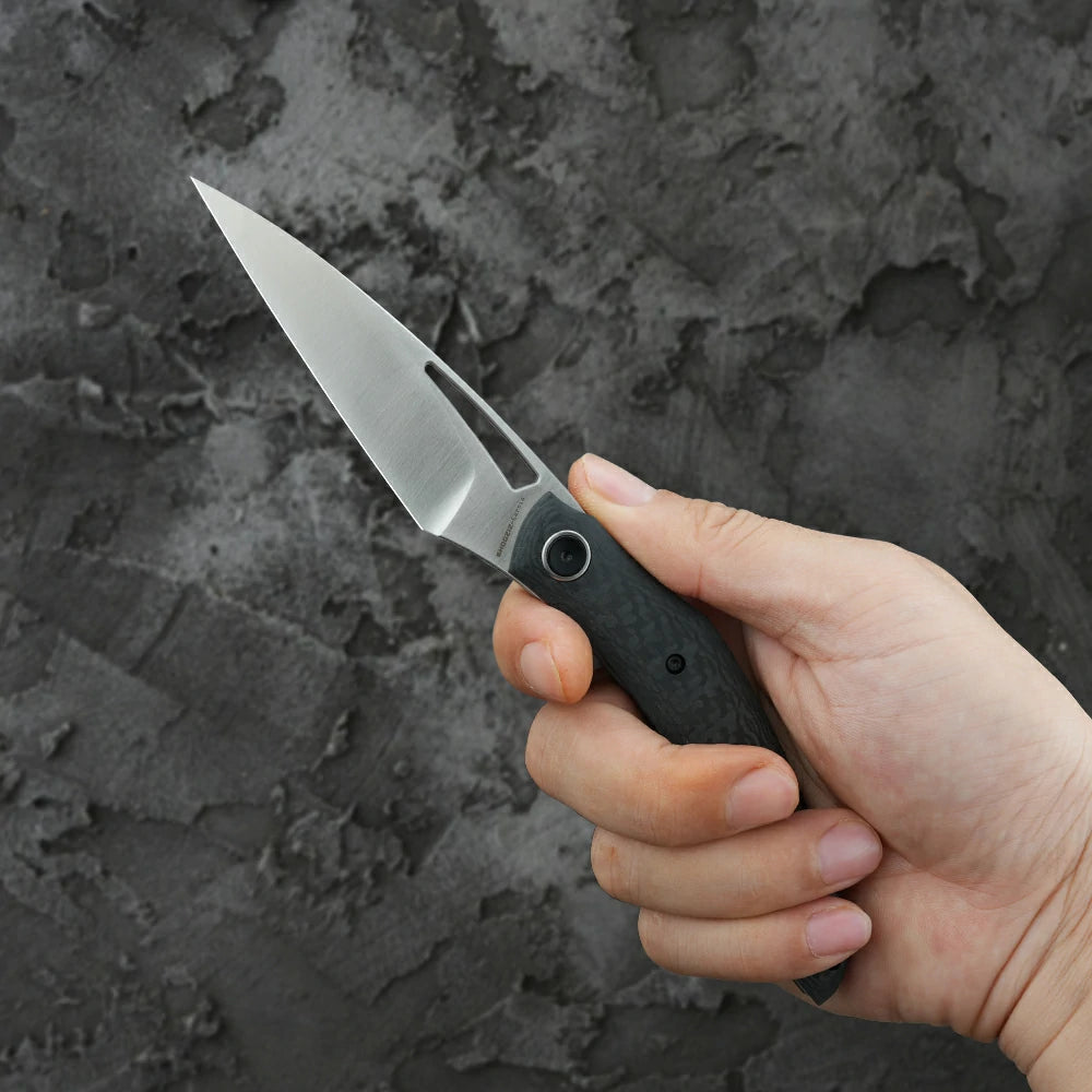 SHOOZIZ Garsia-CS compact EDC folder, M390 steel, satin, carbon fiber, pocket clip, 3.15 inch blade