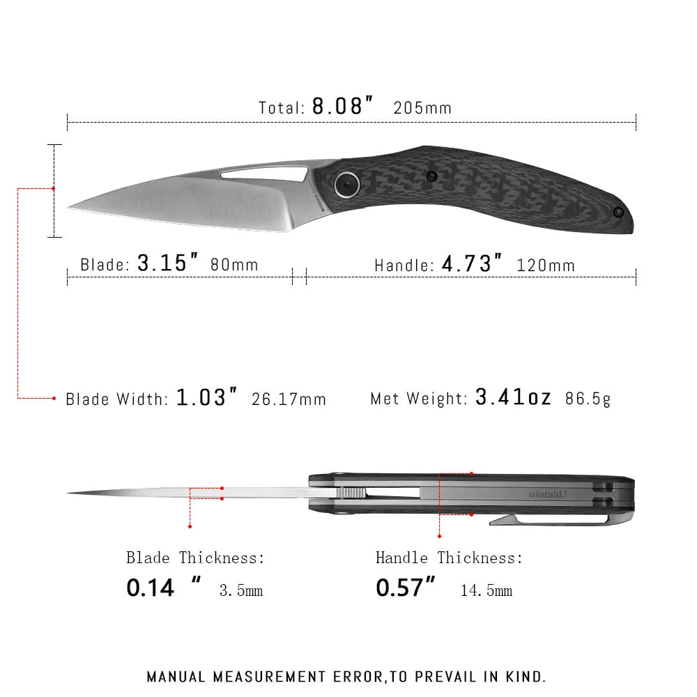 SHOOZIZ Garsia-CS pocket knife, satin M390 blade, carbon fiber handle,  clip, 8.08 inch overall, everyday carry