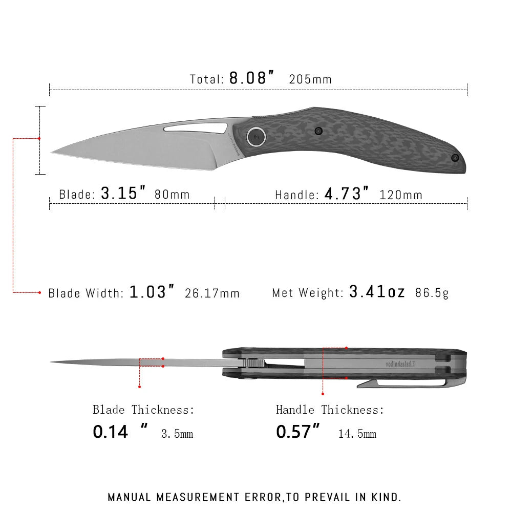 SHOOZIZ Garsia-CST pocket knife, stonewashed M390 blade, carbon fiber handle, clip, 8.08 inch overall, everyday carry