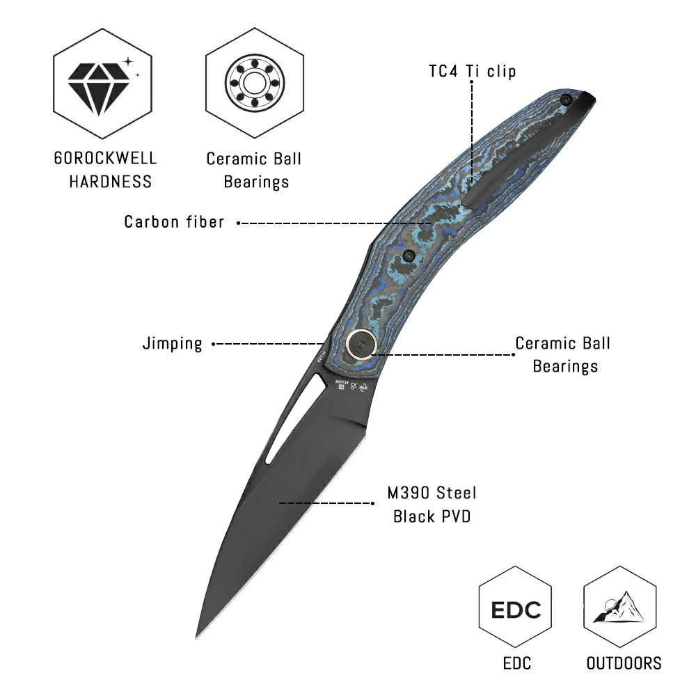 SHOOZIZ Garsia-LCB liner lock folder, M390 steel black PVD, carbon fiber, ceramic bearing, 4.73 inch closed length