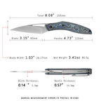 SHOOZIZ Garsia-LCS everyday carry knife, carbon fiber handle, satin M390 blade, titanium clip, 60 HRC