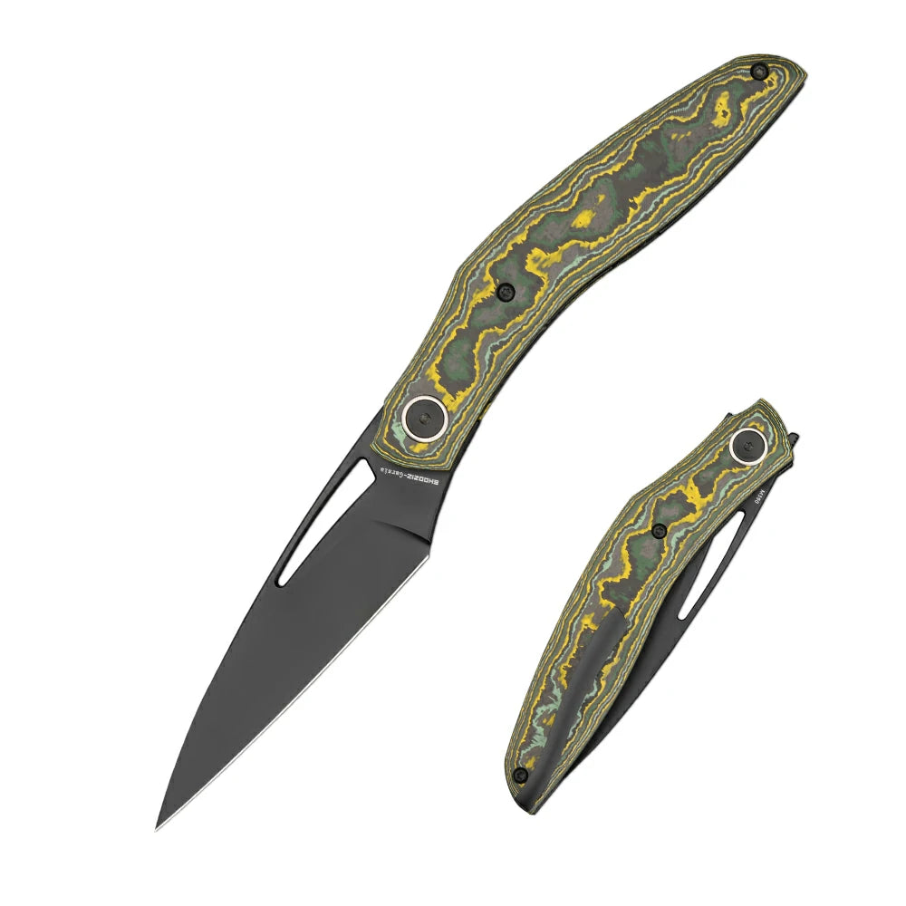 SHOOZIZ Garsia-YCB EDC folding knife, SHOOZIZ x T.Kalashnikov x NFK, M390 steel blade with black PVD finish, carbon fiber handle, titanium clip, liner lock, 3.15 inch blade