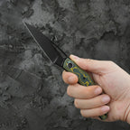 SHOOZIZ Garsia-YCB everyday carry knife, carbon fiber handle, black PVD M390 blade, titanium clip, 60 HRC