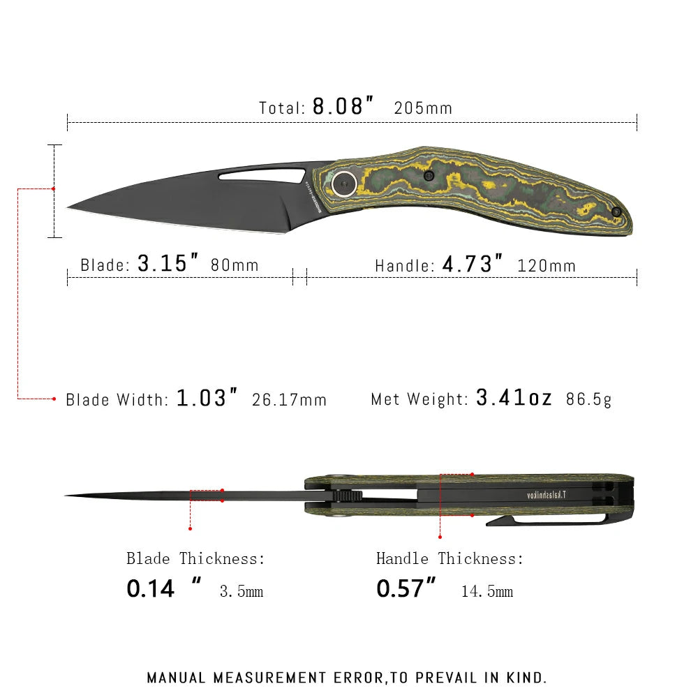 SHOOZIZ Garsia-YCB tactical pocket knife, black PVD M390 blade, carbon fiber handle, clip, 8.08 inch overall, designer EDC