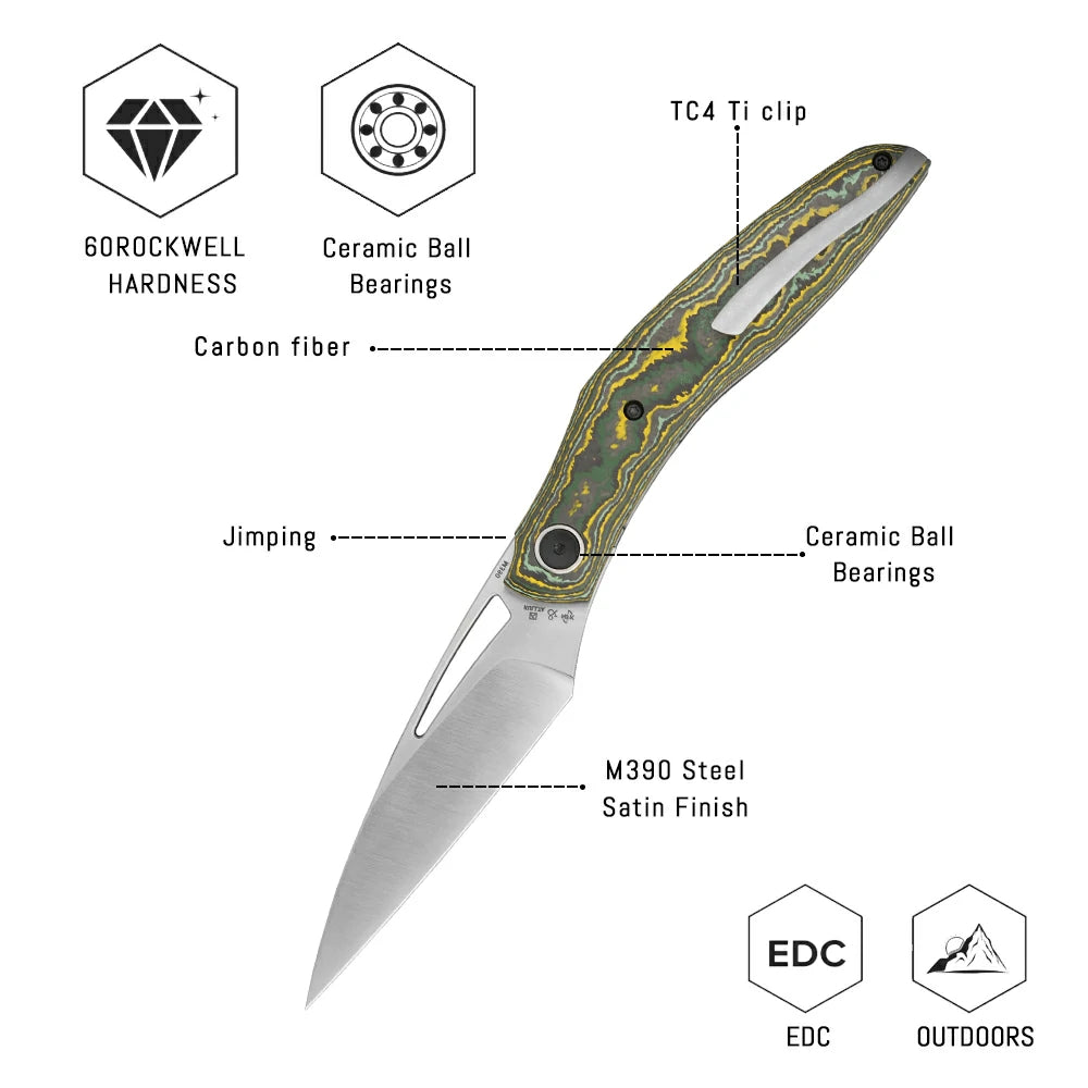SHOOZIZ Garsia-YCS liner lock folder, M390 steel satin, carbon fiber, ceramic bearing, 4.73 inch closed