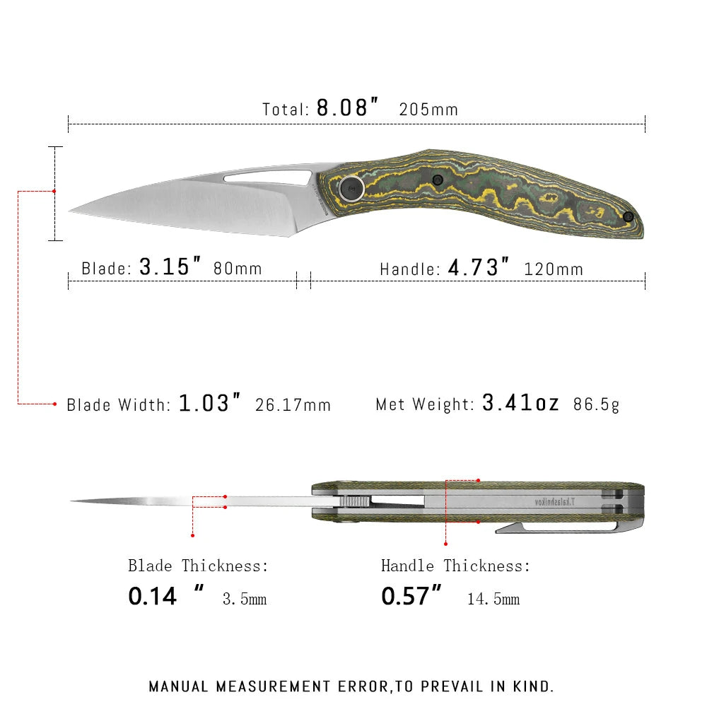 SHOOZIZ Garsia-YCS pocket knife, satin M390 blade, carbon fiber handle, yellow-green clip, 8.08 inch overall, everyday carry