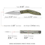 SHOOZIZ Garsia-YCS pocket knife, satin M390 blade, carbon fiber handle, yellow-green clip, 8.08 inch overall, everyday carry