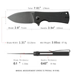 SHOOZIZ HAN306-BGB EDC knife dimensions, 7.01" total length, 2.8" blade, 3.94" handle, 97.8g weight.