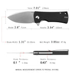 SHOOZIZ HAN306-BGS EDC knife dimensions, 7.01" total length, 2.8" blade, 3.94" handle, 97.6g weight.