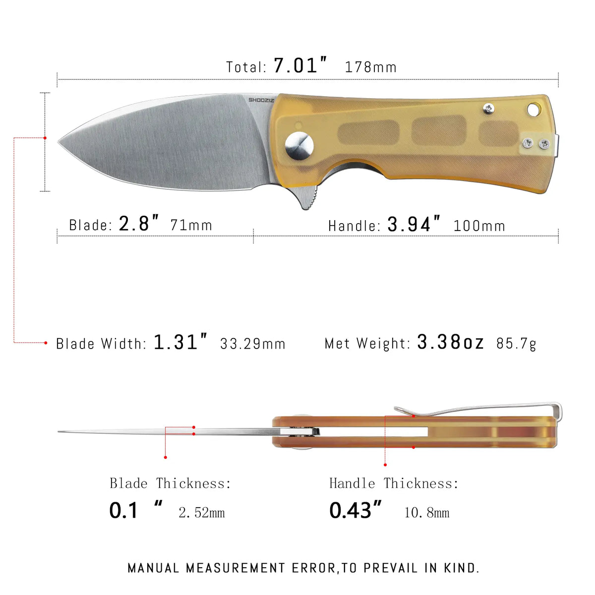 SHOOZIZ HAN306-JUS Drop Point Folding Knife | Satin 14C28N & Ultem