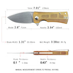 SHOOZIZ HAN306-JUS EDC knife dimensions, 7.01" total length, 2.8" blade, 3.94" handle, 85.7g weight.