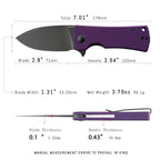 SHOOZIZ HAN306-PGB EDC knife dimensions, 7.01" total length, 2.8" blade, 3.94" handle, 96.1g weight.