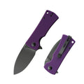 SHOOZIZ HAN306-PGB folding knife, 14C28N steel blade with black PVD finish, purple G10 handle, drop point blade, ceramic bearings.