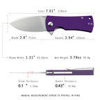 SHOOZIZ HAN306-PGS EDC knife dimensions, 7.01" total length, 2.8" blade, 3.94" handle, 95.9g weight.