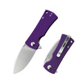 SHOOZIZ HAN306-PGS folding knife, 14C28N steel blade with satin finish, purple G10 handle, drop point blade, ceramic bearings.