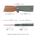 SHOOZIZ HAN307-GMRG EDC knife dimensions, 6.42" total length, 2.29" blade, 3.82" handle, 94g weight.