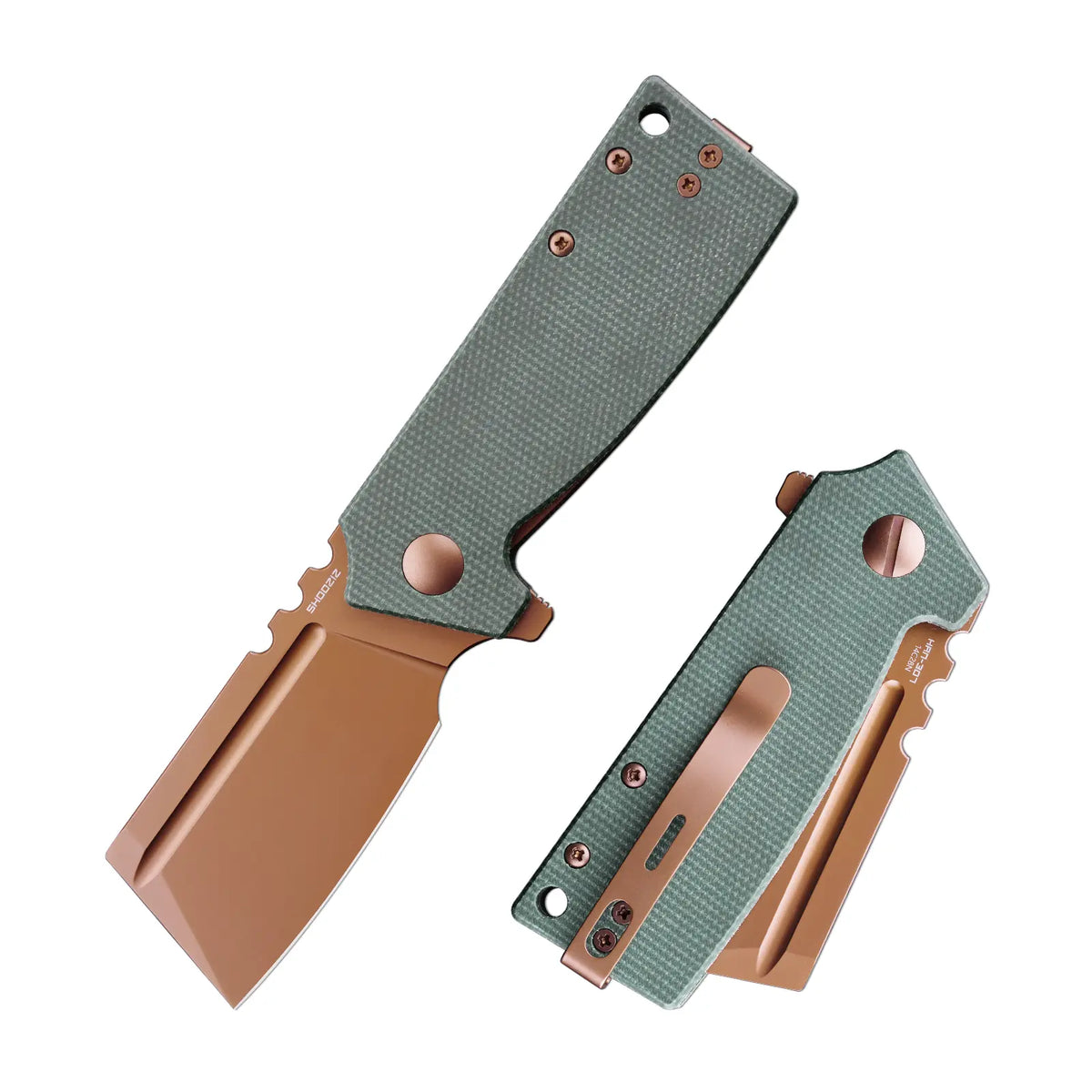 SHOOZIZ HAN307-GMRG EDC Folding Knife | Rose Gold PVD & Green