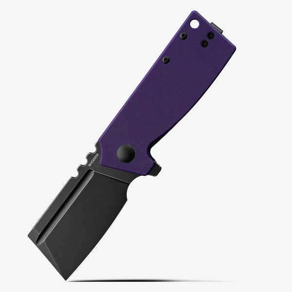 SHOOZIZ HAN307-PGB folding knife, black PVD 14C28N steel blade, purple G10 handle.