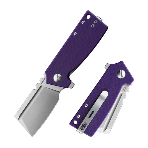 SHOOZIZ HAN307-PGS folding knife, 14C28N steel with satin finish, purple G10 handle, liner lock, ceramic bearing.