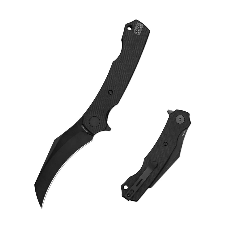 SHOOZIZ HAN308-BGB EDC folding knife, 14C28N steel blade with black PVD finish, black G10 handle, liner lock, all-black tactical design