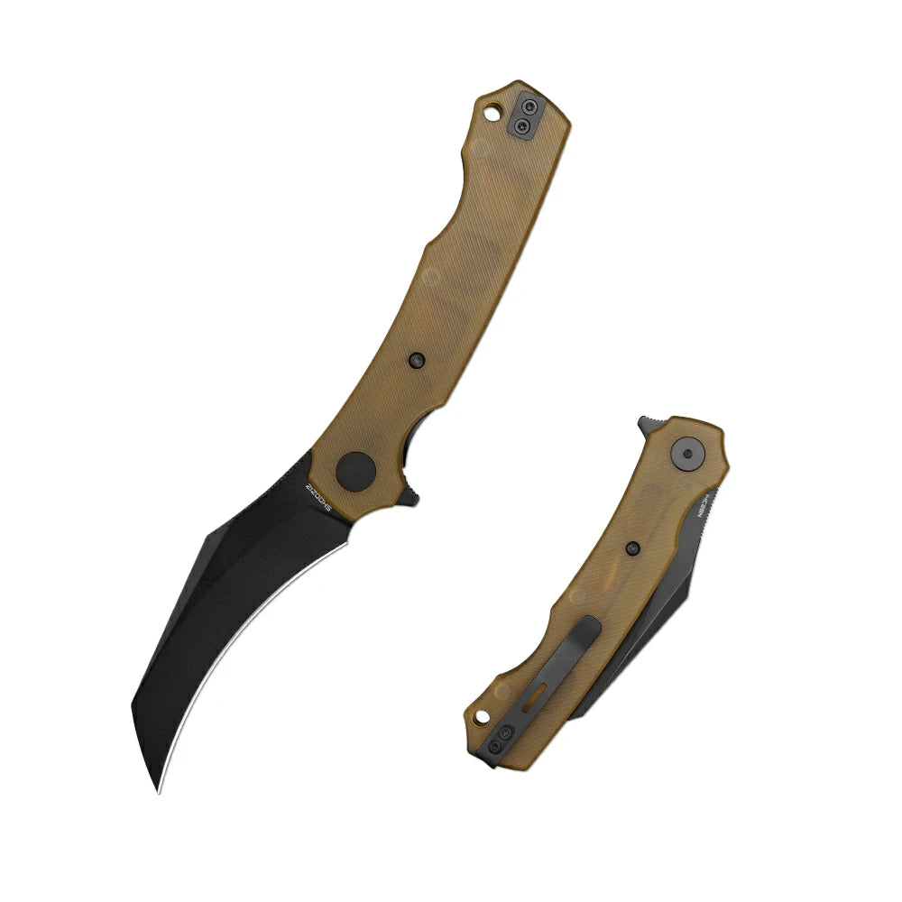 SHOOZIZ HAN308-JUB EDC folding knife, 14C28N steel blade with black PVD finish, translucent Ultem handle, liner lock, 3.39 inch blade
