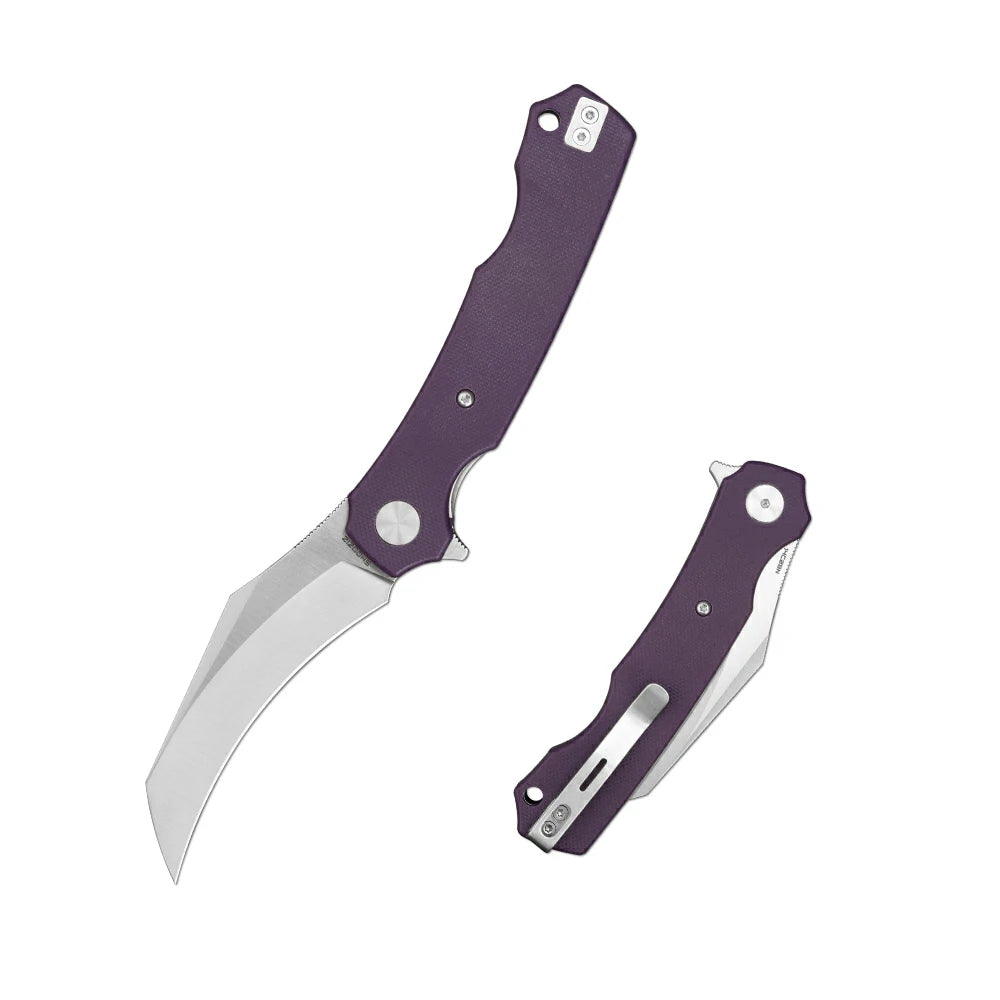 SHOOZIZ HAN308-PGS EDC folding knife, 14C28N steel blade with satin finish, purple G10 handle, liner lock, 3.39 inch blade