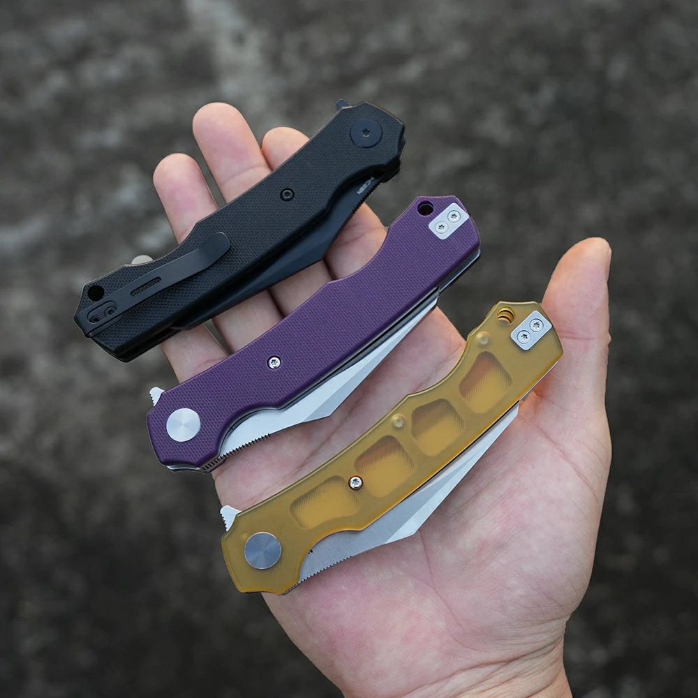 SHOOZIZ HAN308-PGS purple G10 handle folding knife, satin 14C28N blade, liner lock, EDC, 3.39 inch blade