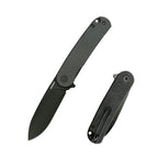 SHOOZIZ HAN309-BMB EDC folding knife with black Micarta handle and black PVD D2 steel blade, full tactical product view