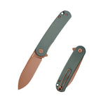  SHOOZIZ HAN309-GMRG exclusive EDC folding knife with green Micarta handle and first-ever rose gold PVD coated D2 steel blade, luxury product view