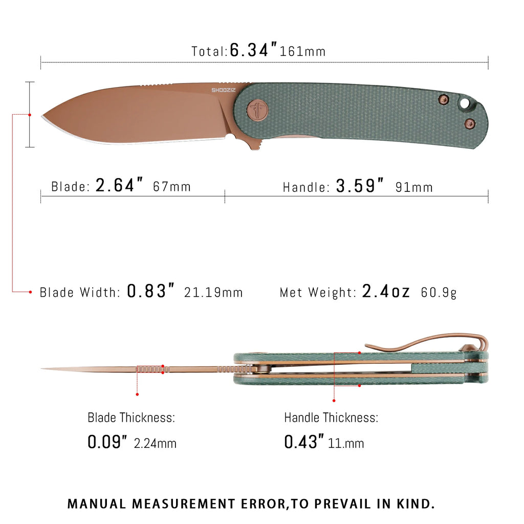 HAN309-GMRG rose gold PVD edition pocket knife dimensions, premium size for everyday carry