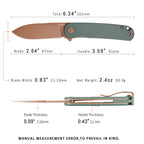HAN309-GMRG rose gold PVD edition pocket knife dimensions, premium size for everyday carry