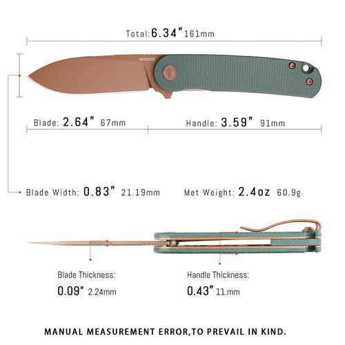 HAN309-GMRG rose gold PVD edition pocket knife dimensions, premium size for everyday carry