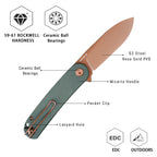 HAN309-GMRG rose gold PVD folding knife precision ceramic bearing system, smooth luxury operation