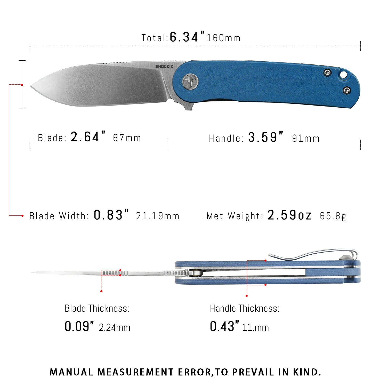 HAN309-LGS pocket knife size reference, compact dimensions for everyday carry