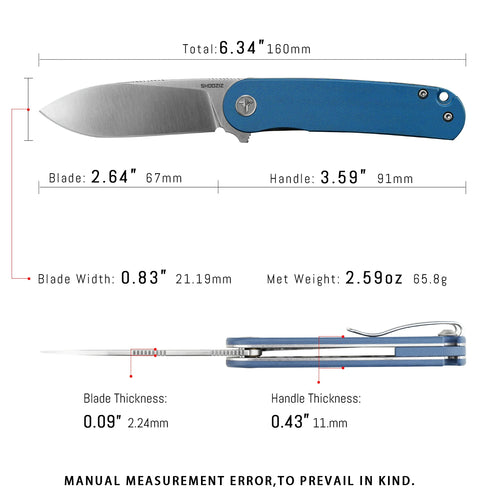 HAN309-LGS pocket knife size reference, compact dimensions for everyday carry