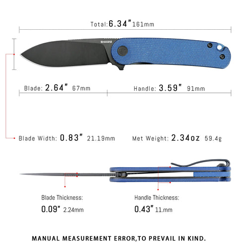 HAN309-LMB pocket knife dimensions, elegant size for everyday carry