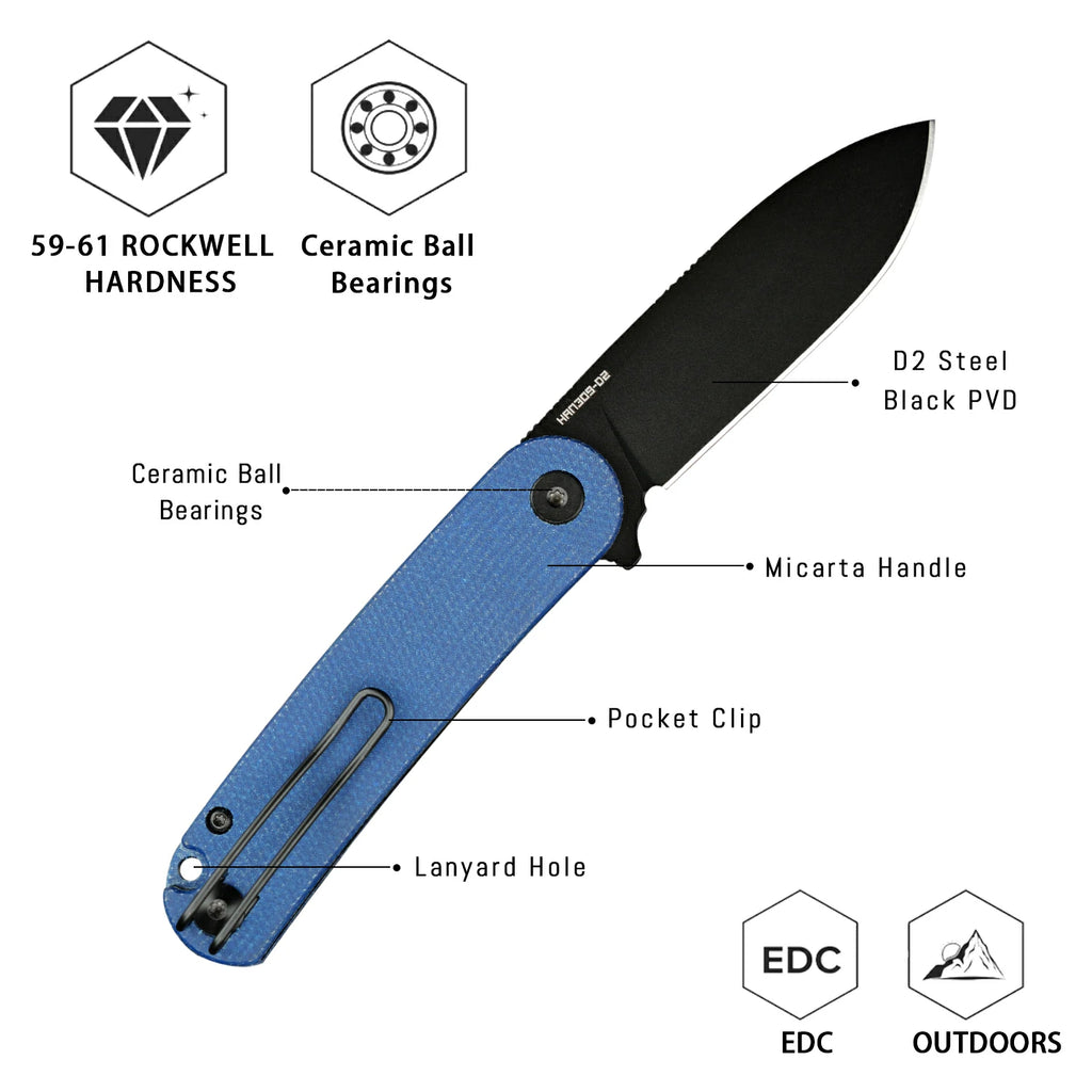 HAN309-LMB folding knife bearing pivot system, smooth reliable operation