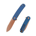 SHOOZIZ HAN309-LMRG exclusive EDC folding knife with blue Micarta handle and first-ever Rose gold PVD coated D2 steel blade, main product view